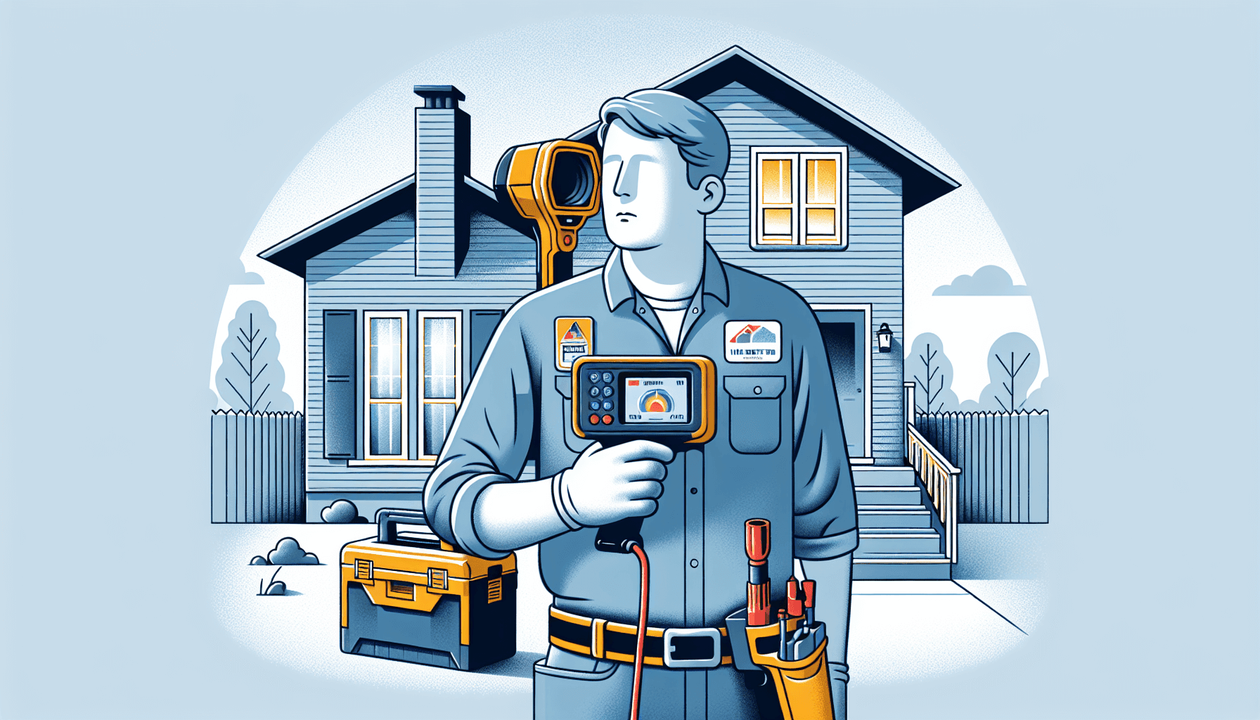 Technician performing a home energy audit with testing tools