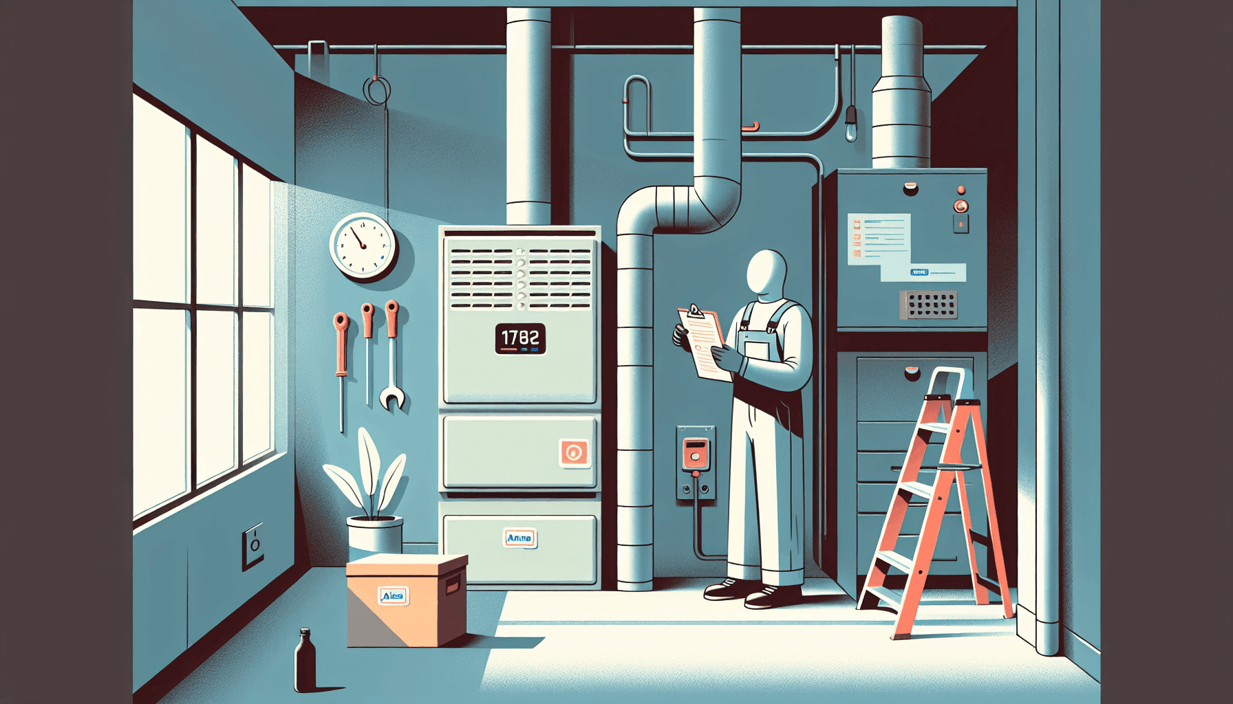 Technician performing HVAC maintenance on a furnace